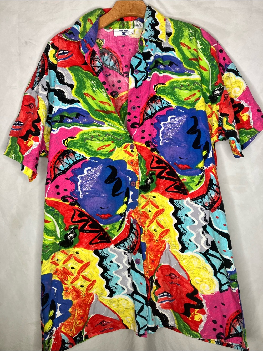 Gottex Viewpoint VTG funky abstract faces shirt M